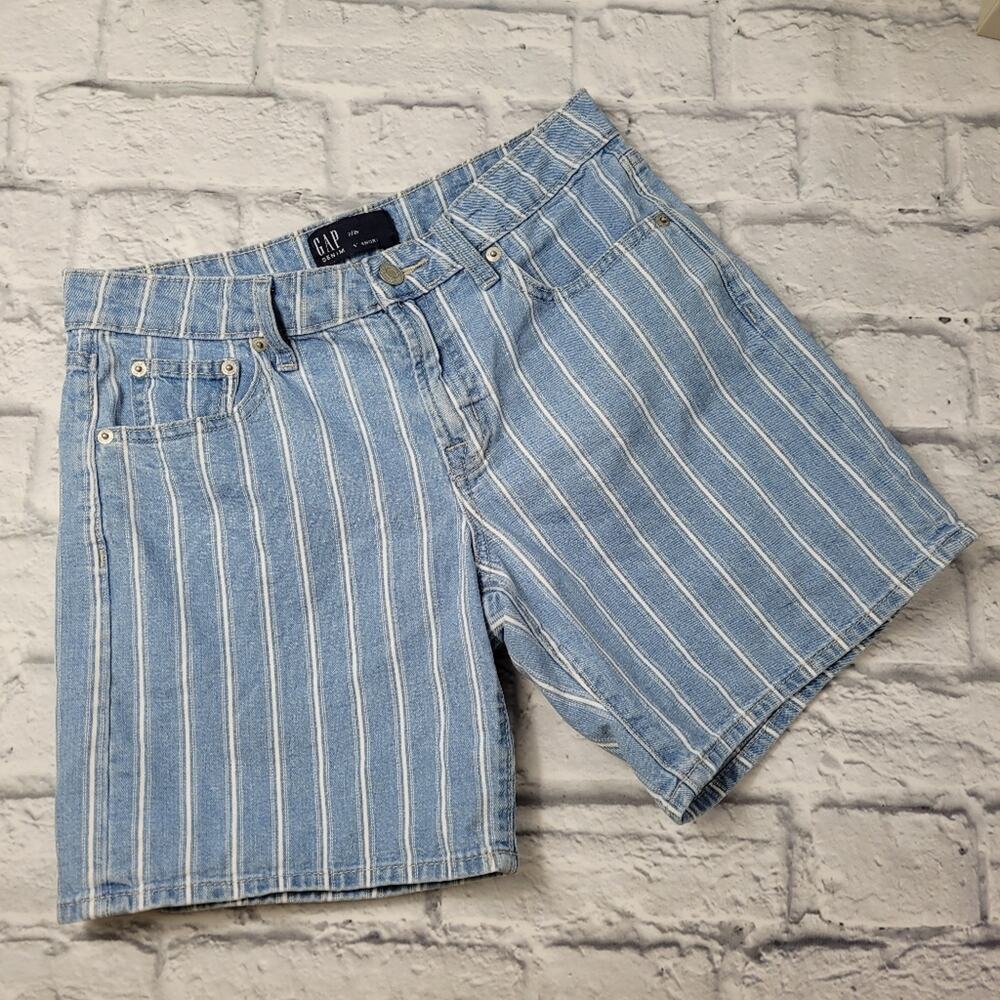 GAP Ticking Bio Stripe Blue Denim High Waisted 5" Shorts size 2/26